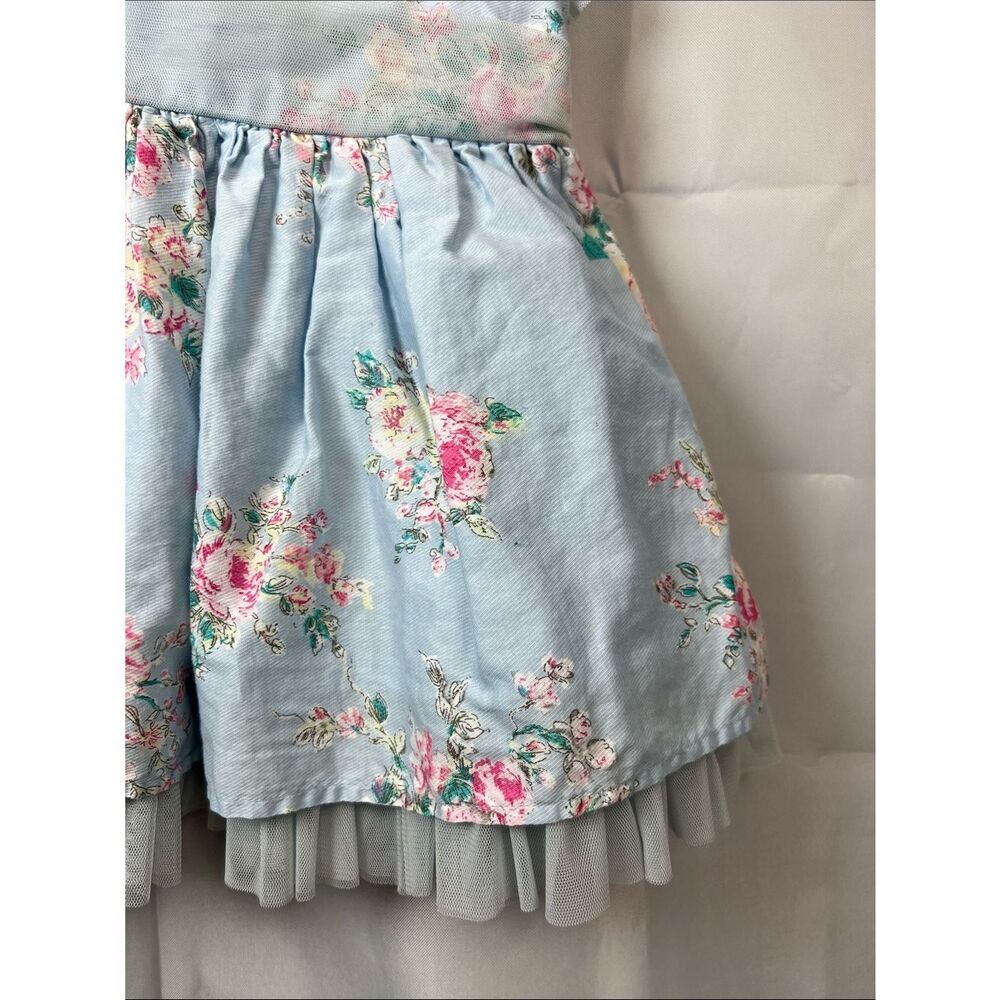Mila and Emma blue party dress with pink flowers and mesh accents size 2T - Picture 5 of 14
